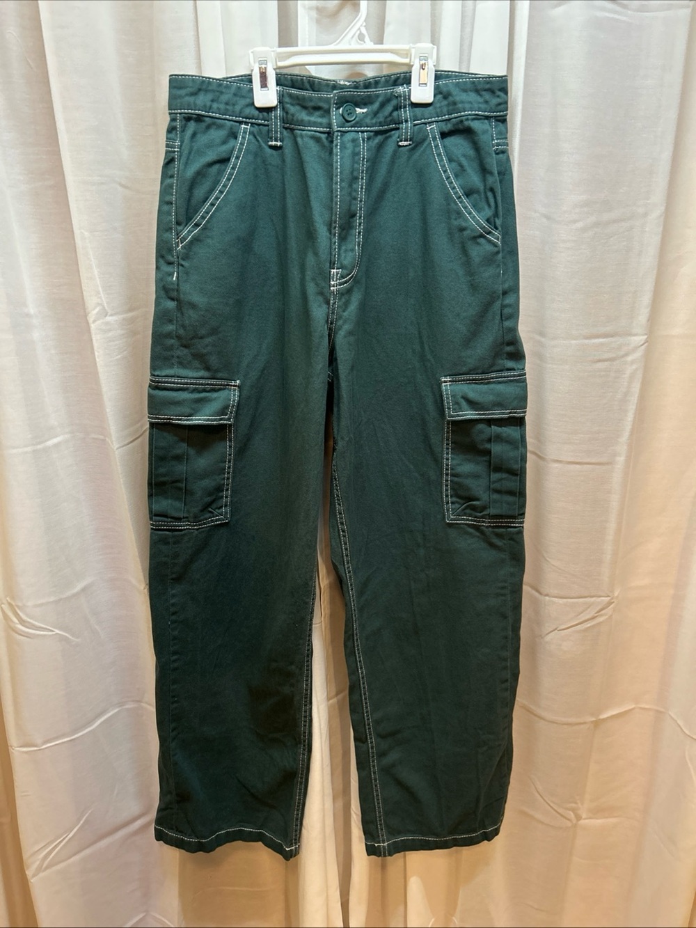 Divided H&M Women Size 6 Green Denim Wide Leg Cargo Pants
